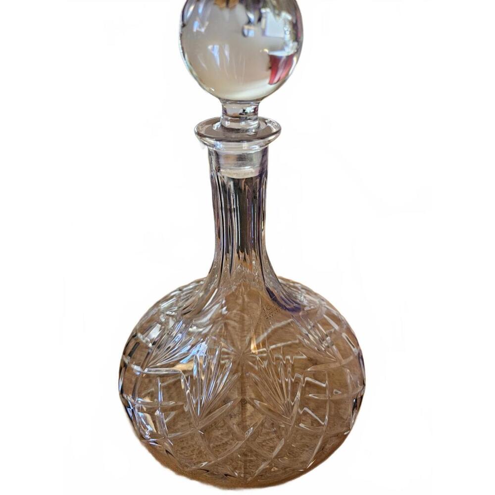 Vintage Cut Crystal Decanter – Diamond Flash Cut & Ball Stopper – Excellent